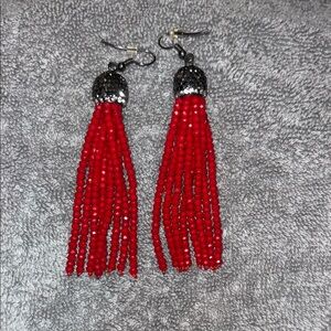 Elegant Red Beaded Tassel Earrings